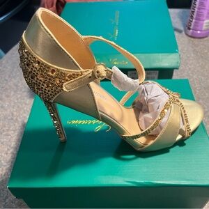 NIB Lauren Lorraine Gold Embellished Heels